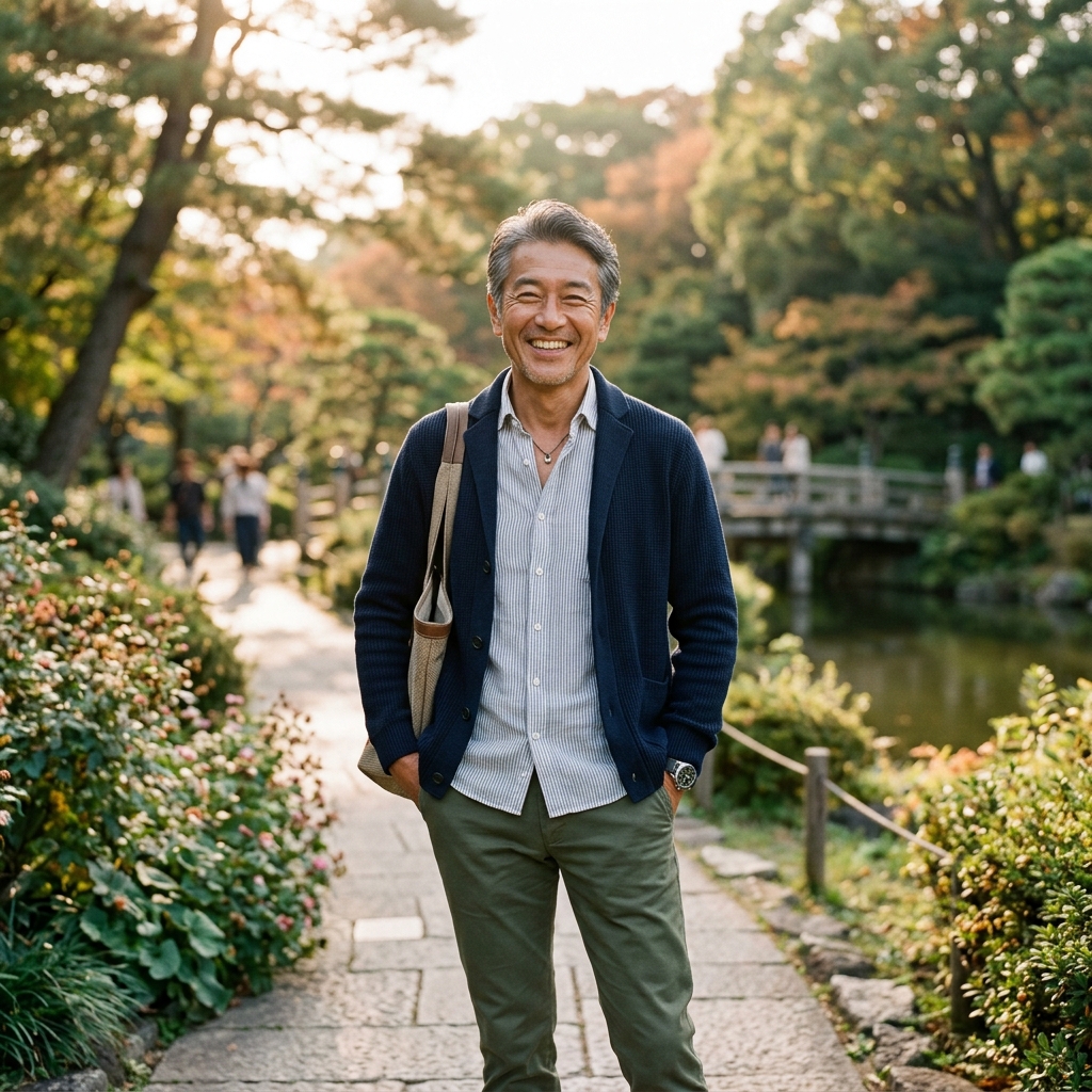LIVENERGYで仕事中も夜まで元気が続くのを実感する50代男性の笑顔